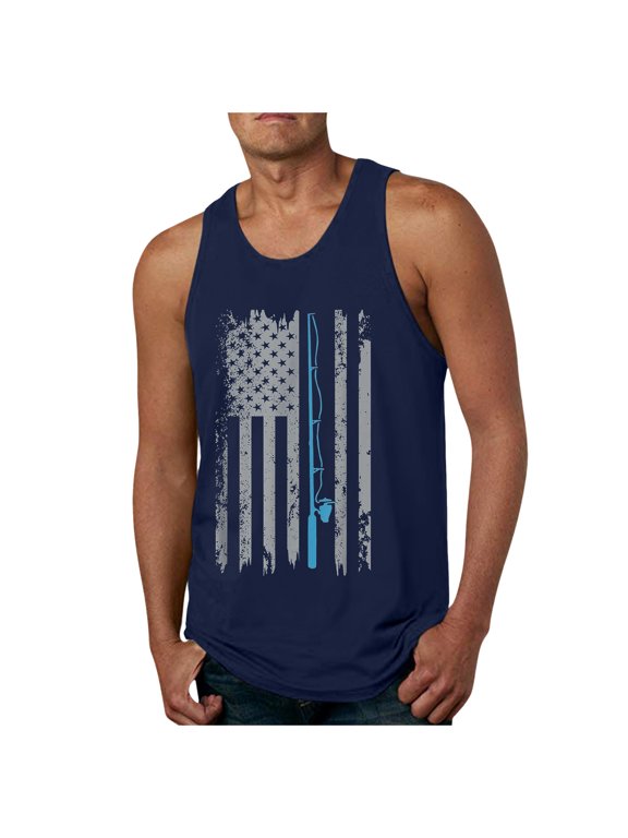 Mens 4th of July Breathable Tank Tops Graphic Gym Workout Short Sleeved T-Shirt Tees(Navy,3XL)