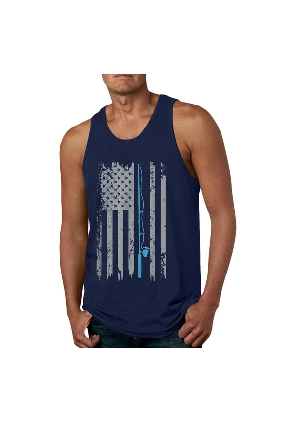 Mens 4th of July Breathable Tank Tops Graphic Gym Workout Short Sleeved T-Shirt Tees(Navy,3XL)