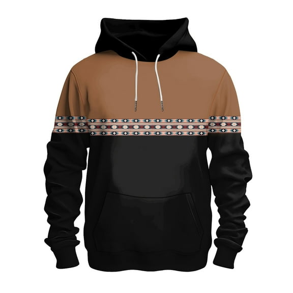 Caqnni Mens 2024 Casual Cotton Hooded Collar Drawstring Hoodies Color Block Pullover Sweatshirts Casual Long Sleeve Shirts (S,Black)