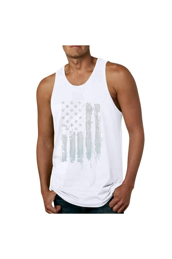 Mens 4th of July American Flag Tank Tops Hawaiian Beach Top Mens Undershirt Sleeveless Muscle Tees (White,XL)