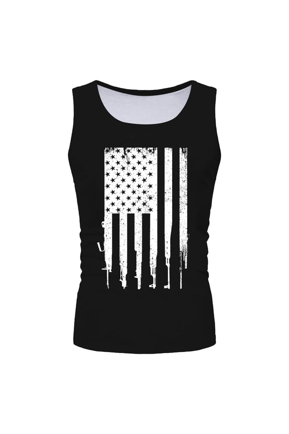 Mens 4th of July Tank Top Patriotic American Flag Breathable Short Sleeved Beach Shirt American Flag Muscle Tanks (Black,XXL)