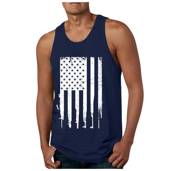 Caqnni Mens 4th of July Tank Tops 1776 Shirt Men's American Flag T-Shirt Patriotic Sleeveless Men's Gym Workout Graphic USA Flag Top (Navy,L)