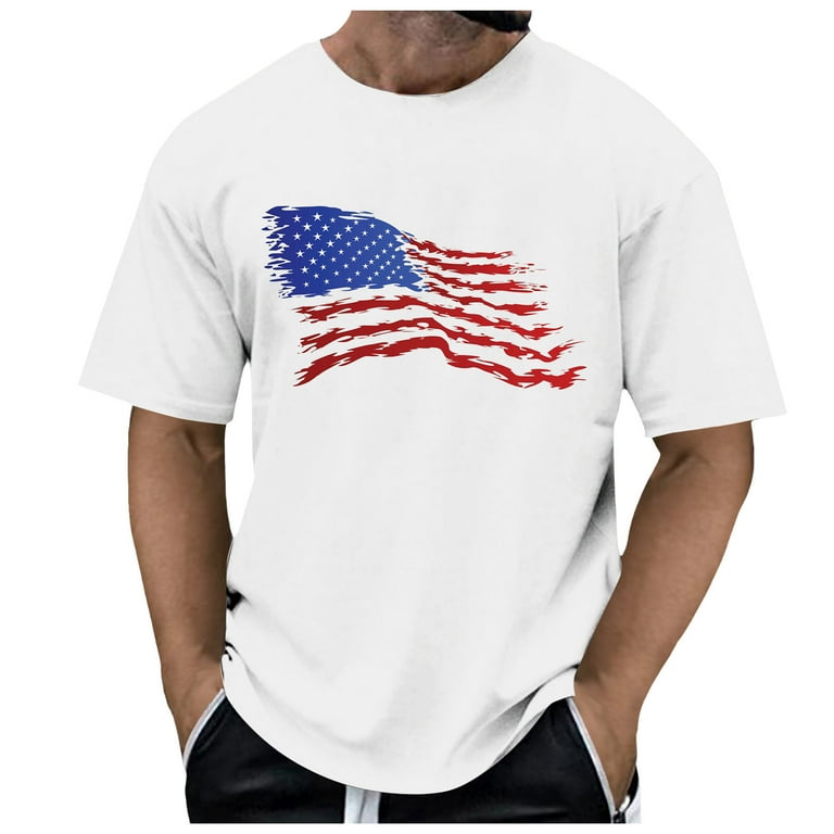 Caqnni Mens American USA Flag Patriotic T-Shirt US 4th of July