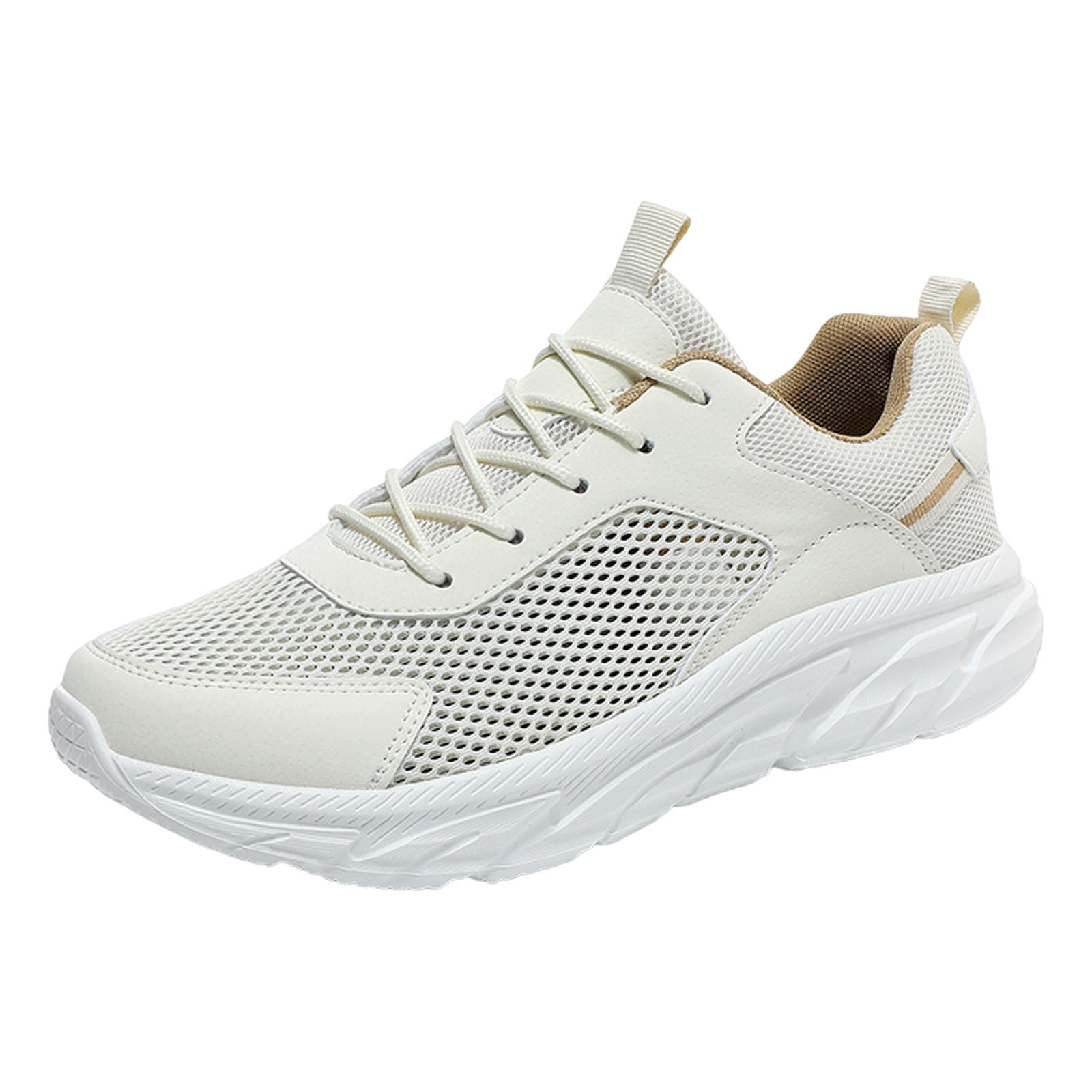Caqnni Mens Athletic Running Tennis Shoes Sport Gym Jogging Walking Breathable Non Slip Running Shoes Comfortable Fashion Sneakers Workout Casual Sports (Beige,45)