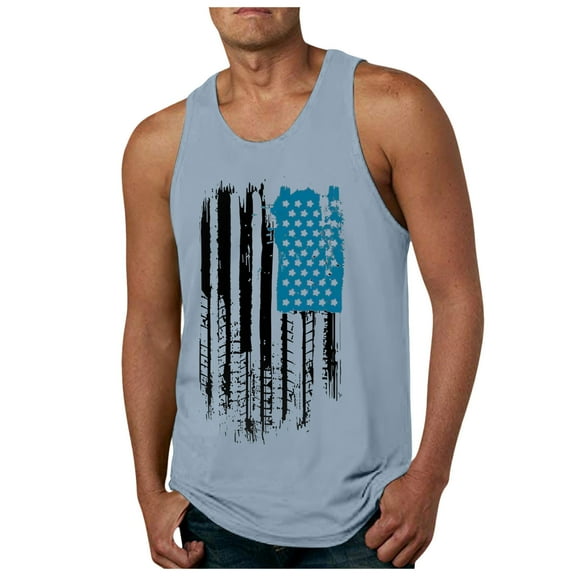 Caqnni Mens Beach Tank Top Summer 3D Graphic Quick Dry Sleeveless Tee Shirt Gym Workout Tanks USA Flag Patriotic T-Shirts (Z03-Light Blue,XL)