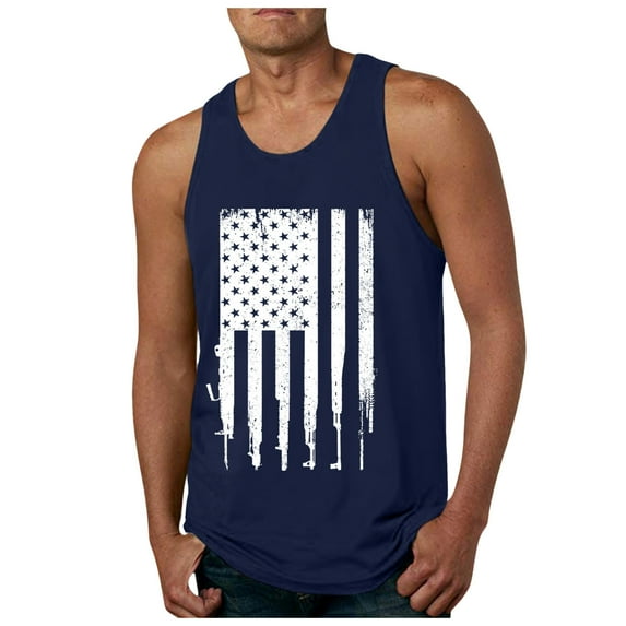 Caqnni Mens Breathable Tank Tops Novelty 3D Graphic Gym Workout Sleeveless T-Shirt Tees (Navy,L)