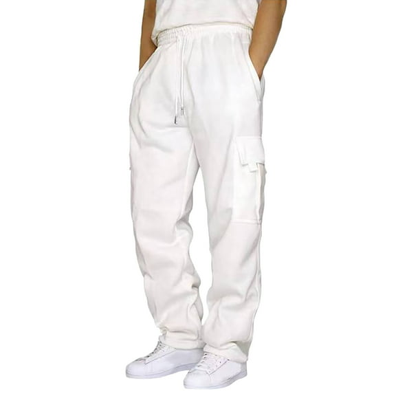 Caqnni Mens Cargo Pants Casual Hiking Pants Workout Joggers Sweatpants for Men(4XL,White)