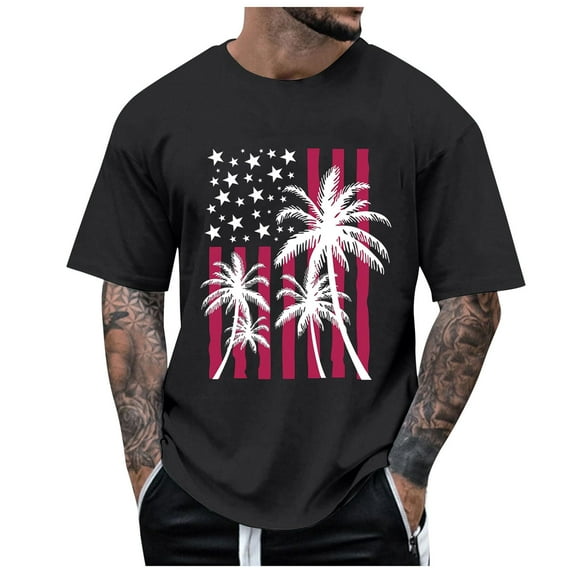Caqnni Mens Casual 3D Printed T-Shirt American Patriotic T-Shirts USA Flag Print Short Sleeve T-Shirt Tops (Black,XL)