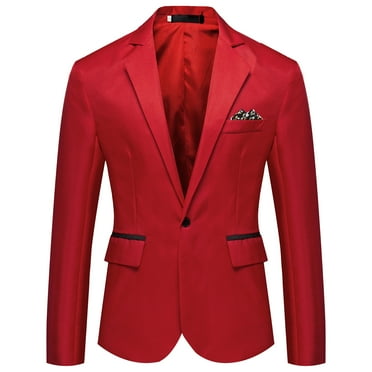 Caqnni Mens Casual Blazer Slim Fit Sport Coats One Button Stylish Business Suit Jacket (Red,5XL)