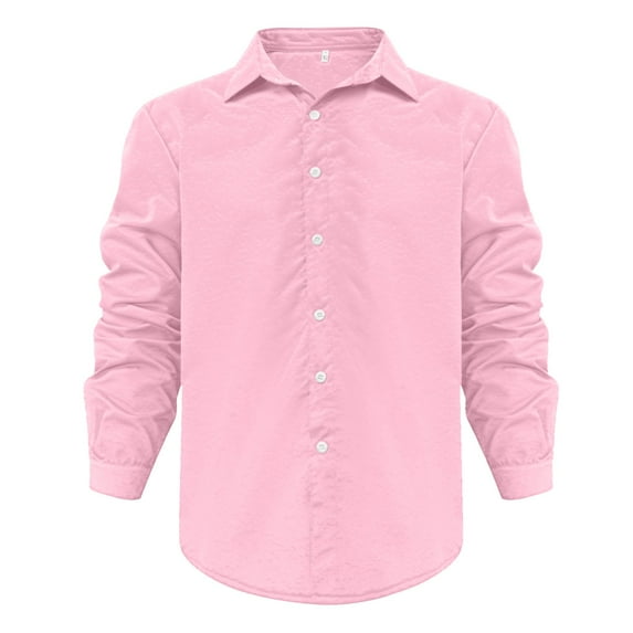 Caqnni Mens Casual Button up Shirt Long Sleeve Shirts Button Down Shirt Summer Beach Wedding Shirt (Pink,XXL)