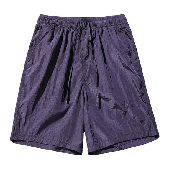 Caqnni Mens Casual Cargo Shorts Cotton Linen Shorts Drawstring Classic Cargo Stretch Short(Purple,XL)