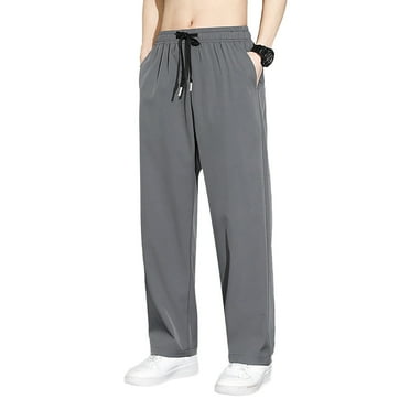 Caqnni Mens Casual Pants Sweatpants with Pockets Sports Joggers Athletic Running Casual Yoga Pants Loose Fit Straight Leg Open Bottom (Dark Gray,M)