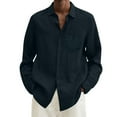 thumbnail image 1 of Caqnni Mens Cotton Linen Casual Stylish Button Down Shirt Long Sleeve Dress Shirts Beach Wedding Shirts (Navy,M), 1 of 5