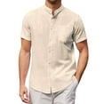 thumbnail image 1 of Caqnni Mens Cotton Linen Casual Stylish Button Down Shirt Short Sleeve Dress Shirts (Khaki,XL), 1 of 4