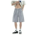 thumbnail image 1 of Caqnni Mens Cotton Linen Shorts Casual Elastic Waist Drawstring Lightweight Summer Beach Cargo Shorts(Grey,L), 1 of 8