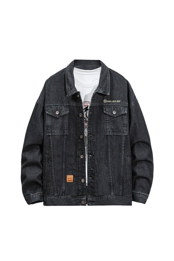 Mens Denim Jacket,Long Sleeve Button Down Jackets Distressed Jean Jackets Trucker Jacket Fall Casual Coat (Grey,XL)