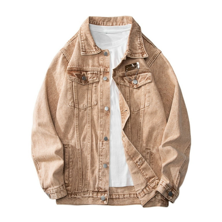 Light Brown Denim Jacket Outfit Men Caqnni Mens Denim Jacket Men's