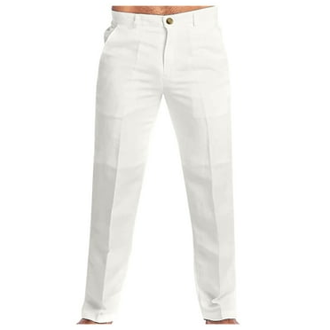 Caqnni Mens Elastic Waist Drawstring Pants Summer Beach Pants Linen Yoga Pants Athletic Pants Casual Pants (A4-White,3XL)