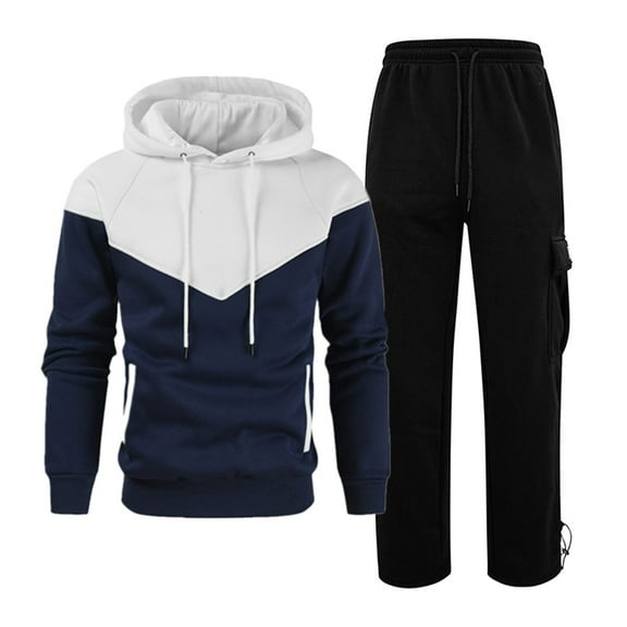 Caqnni Mens Fall Outfits Fall Winter Sports Casual Printed Hoodie And Pants Two Piece Set Suits (White,XL)