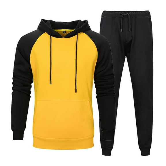 Caqnni Men's Tracksuits 2 Piece Contrast Color Outfits Sweatsuits for Men Long Sleeve Track suits Athletic Full Zip Active Sports Sets (Yellow,M)