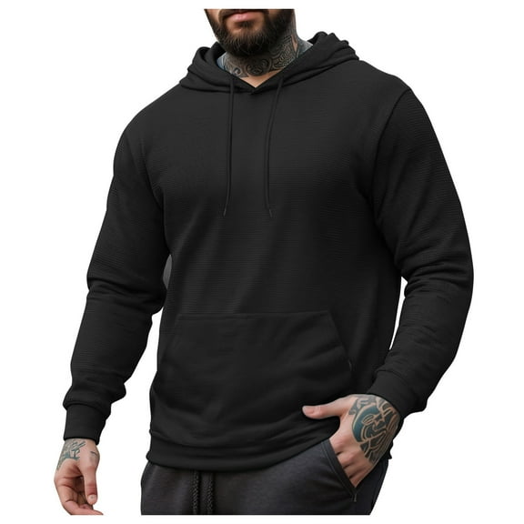 Caqnni Mens Fashion Hoodies Sweatshirt Casual - Long Sleeve Hooded Sweaters Solid Color Pullover Winter Clothes for Men (S,Black)