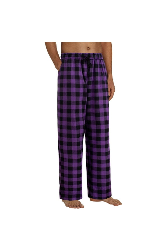 Mens Flannel Pajama Pants 100% Cotton Lounge Bottoms Plaid Pjs with Drawstring Pockets Lounge Pants (A07-Purple,M)