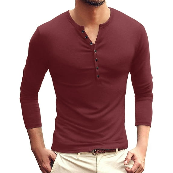 Caqnni Mens Henley Shirts Polo Shirts Long Sleeve Golf T Shirt Moisture Wicking Casual Workout (,L)