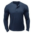 thumbnail image 1 of Caqnni Mens Henley Shirts pullovers Long Sleeve Autumn and Winter Casual 0 Neck Cotton Tee Shirts (Blue,L), 1 of 1