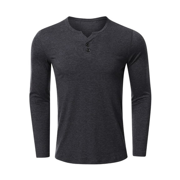 Caqnni Mens Henley Shirts pullovers Long Sleeve Tshirt Basic Button Tees Autumn and Winter Ribbed Pocket T Shirt Casual Stretch Tops (Grey,M)