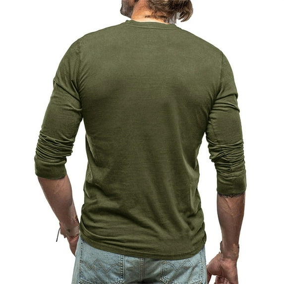 Caqnni Mens HenleyLong Sleeve T-Shirt Cotton Casual Shirt (Green,XXL)