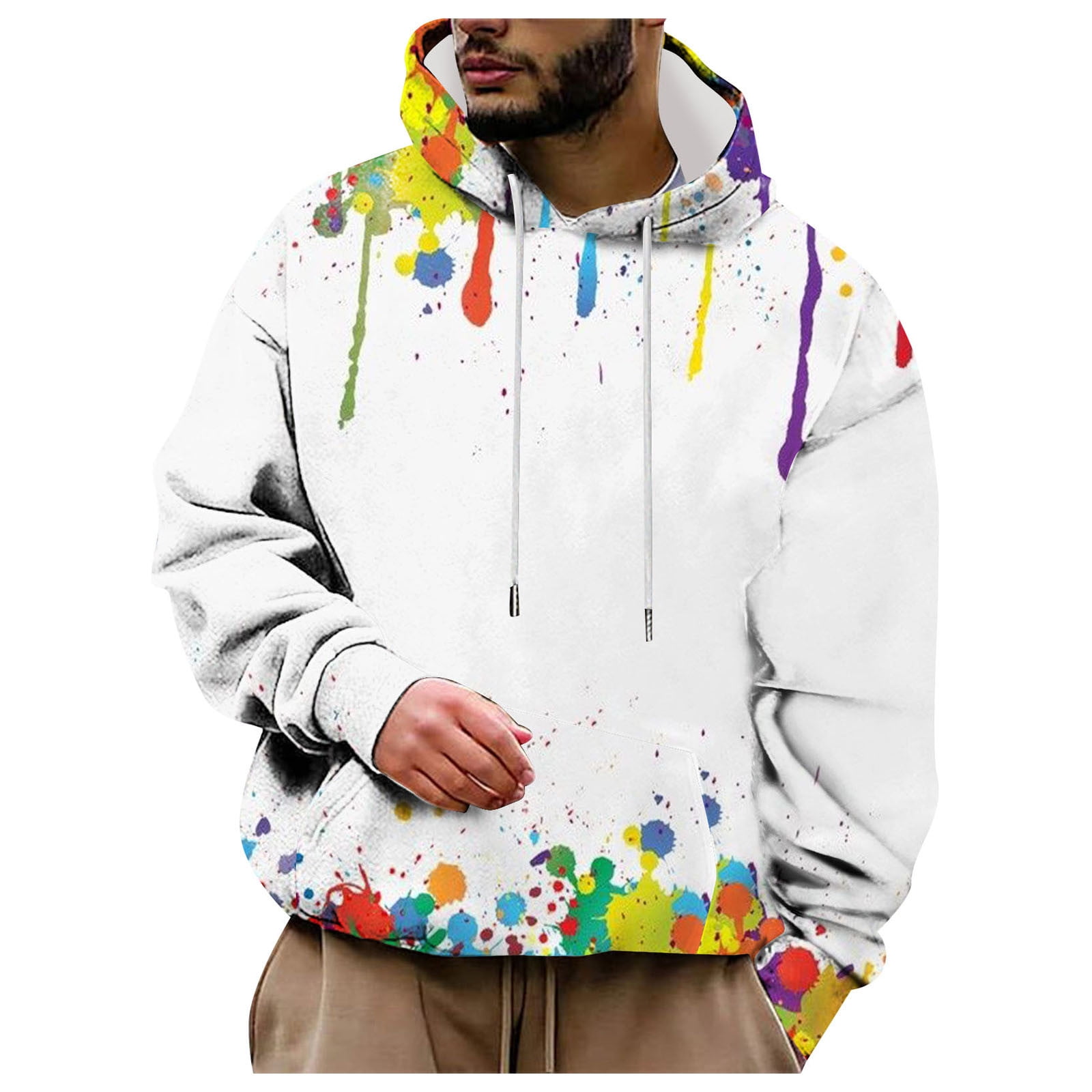 Caqnni Mens Hooded Fleece Tie Dye Sweatshirt Coat Athletic Gym