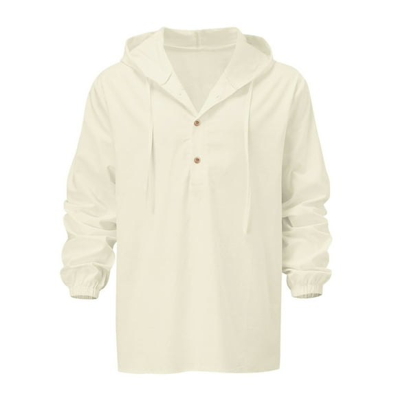 Caqnni Mens Hoodies Long Sleeve Drawstring Lightweight Hooded Henley Shirts Hoodies Pullover Sweatshirt Casual Shirt (Beige,3XL)