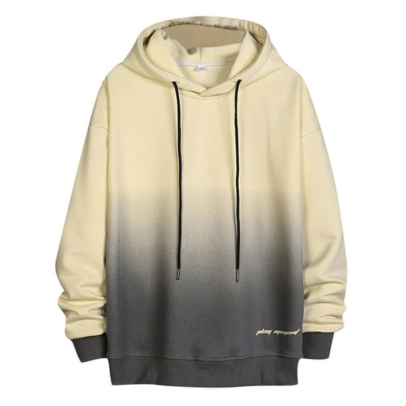 Caqnni Mens Hoodies Mens Casual Color Block Tie-Dye Pullover Hooded Sweatshirt With Pocket (M,Beige)