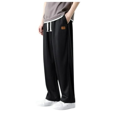 Caqnni Mens Joggers Sweatpants Open Hem Tracksuit Bottoms Causal Running Workout Trousers with Pockets Jogger Running Straight Leg Sweatpants Pants (Black,XL)