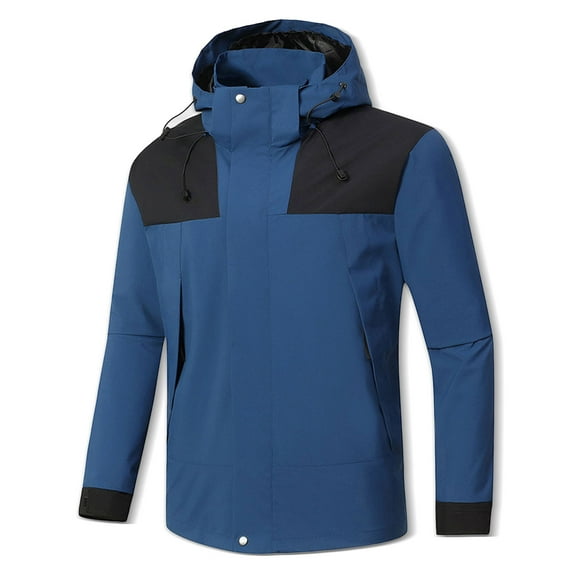 Caqnni Mens Lightweight Waterproof Jacket Windproof Hooded jackets for Men Hiking Cycling Travel Running (Navy,XS)