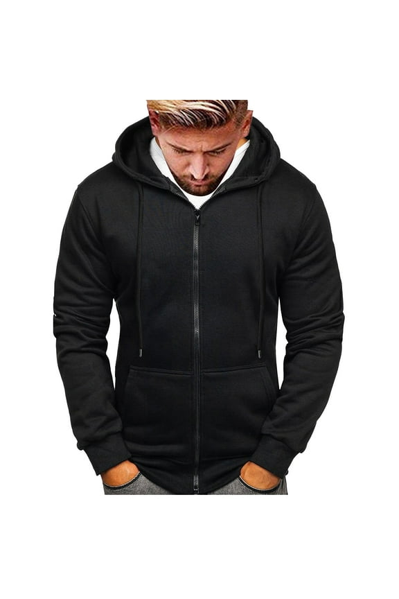 Mens Lined Zip Up Hoodie Full Zipper Sweatshirt Fashion Casual Lightweight Drawstring Hooded Jackets (Black,M)