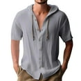 thumbnail image 1 of Caqnni Mens Linen Button Down Shirts Long Sleeves Summer Beach Casual Regular Fit Shirt Tops (Grey,XXL), 1 of 1