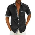 thumbnail image 1 of Caqnni Mens Linen Button Up Short Sleeve Shirt Casual Shirts Summer Beach Textured Shirts (Black,3XL), 1 of 4
