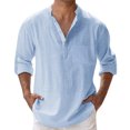 thumbnail image 1 of Caqnni Mens Linen Henley Shirts Long Sleeve Cotton Button Shirts with Pocket Henley T-Shirt (Blue,5XL), 1 of 1