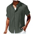 thumbnail image 1 of Caqnni Mens Linen Shirt Casual Button Down Short Sleeve Cotton Lightweight Basic Fit Tops (Dark Gray,XL), 1 of 5