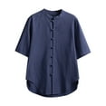 thumbnail image 1 of Caqnni Mens Linen Shirt, Casual Button Up Down Shirts for Men, Beach Short Sleeve Essential Business Top Clothes for Summer (Navy,XL), 1 of 3