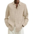 thumbnail image 1 of Caqnni Mens Shirt Long Sleeve Linen Banded Collar Summer Beach T Shirt Blouse (Khaki,XL), 1 of 1