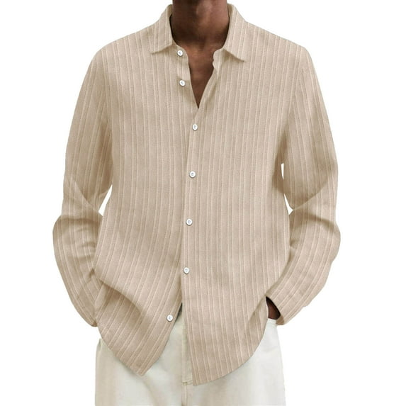 Caqnni Mens Shirt Long Sleeve Linen Banded Collar Summer Beach T Shirt Blouse (Khaki,XL)