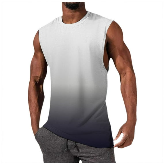 Caqnni Mens O Neck Tank Top Summer Casual Basic Loose Sleeveless T Shirt (White,XXL)