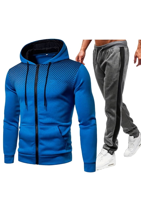 Mens Outfits Men's Track Suit Sets Long Sleeve Mens Outfits 2 Piece Full Zip Hoodie Sweatsuit Casual Set for Men S-XXXL (Blue,3XL)