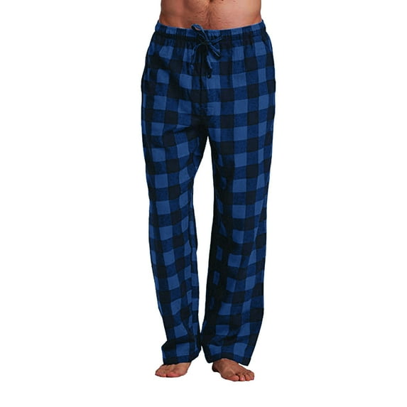 Caqnni Mens Pajama Pants Flannel Cotton Plaid Sleep & Lounge Pants, PJ Bottoms with Pockets and Button Fly Plaid Pajama Pants (A14-Blue,S)
