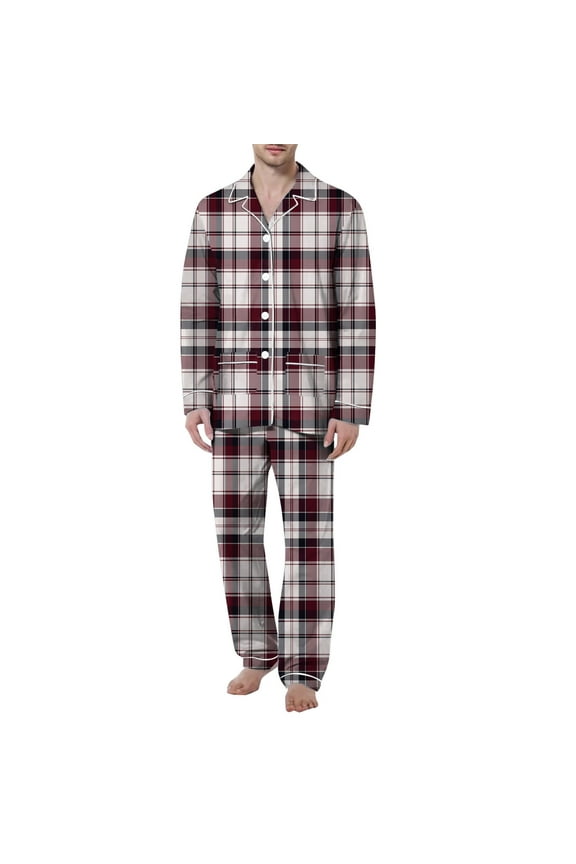 Mens Buffalo Plaid Pajama Set Classic Casual Plaid Pj Bottoms Comfy Checkered Drawstring Sleepwear with Pockets (A05-,S)