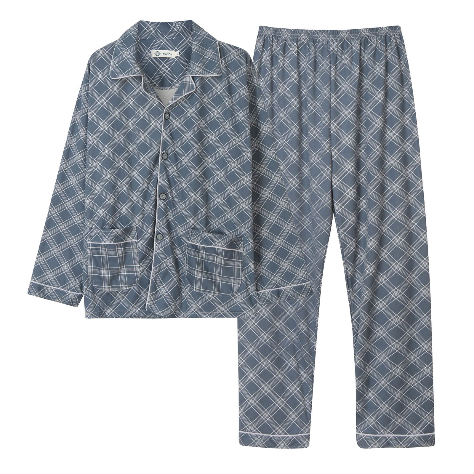 Caqnni Mens Pajamas Plaid Set Sleep Long Pant With Pockets Soft PJ