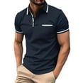thumbnail image 1 of Caqnni Mens Polo Shirt Men's American Flag Printed Short Sleeve Lapel Golf Shirts Tops (L,Z04-Navy), 1 of 1