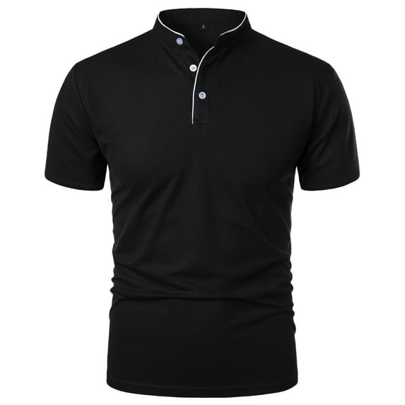 Caqnni Mens Polo Shirts Casual Short Sleeve Button Down Polo Shirt Classic Golf Casual Shirts (3XL,Z01-Black)